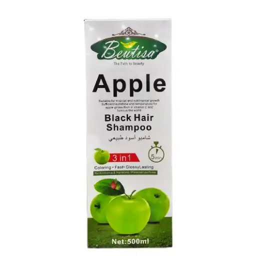 Beutisa Apple Hair Color Natural Black Shampoo 3-in-1 – Natural Black Hair Color in 5 Minutes, 500ml